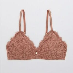 Aerie Real Power Wireless Push Up Eyelash Lace Bra - Dusty Rose
